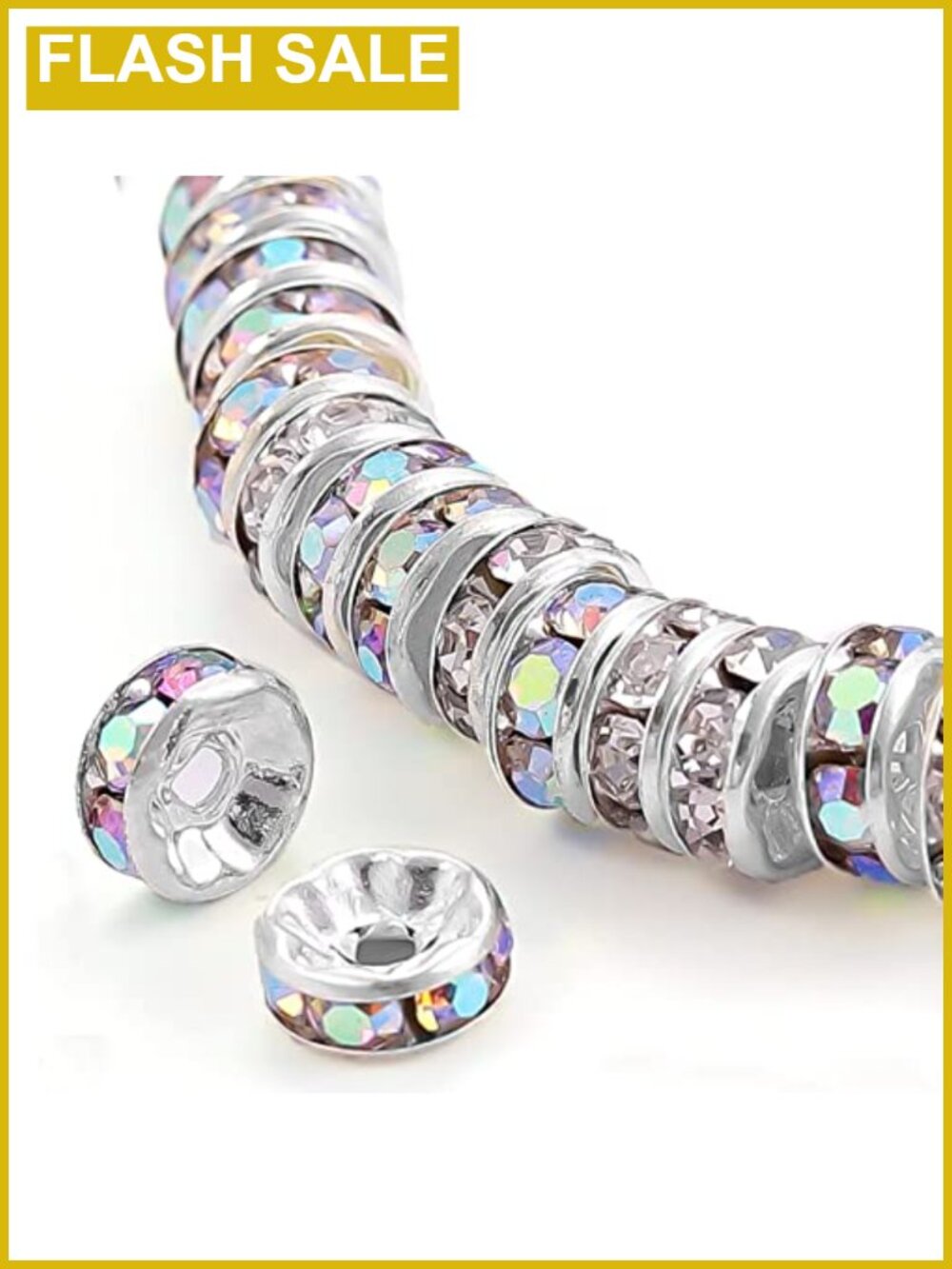 200 Pcs 6mm Crystal Rondelle Spacer Beads Silver Plated Jewelry Making